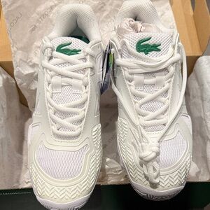 Lacoste White Athletic Sneakers with Green Croc Accent